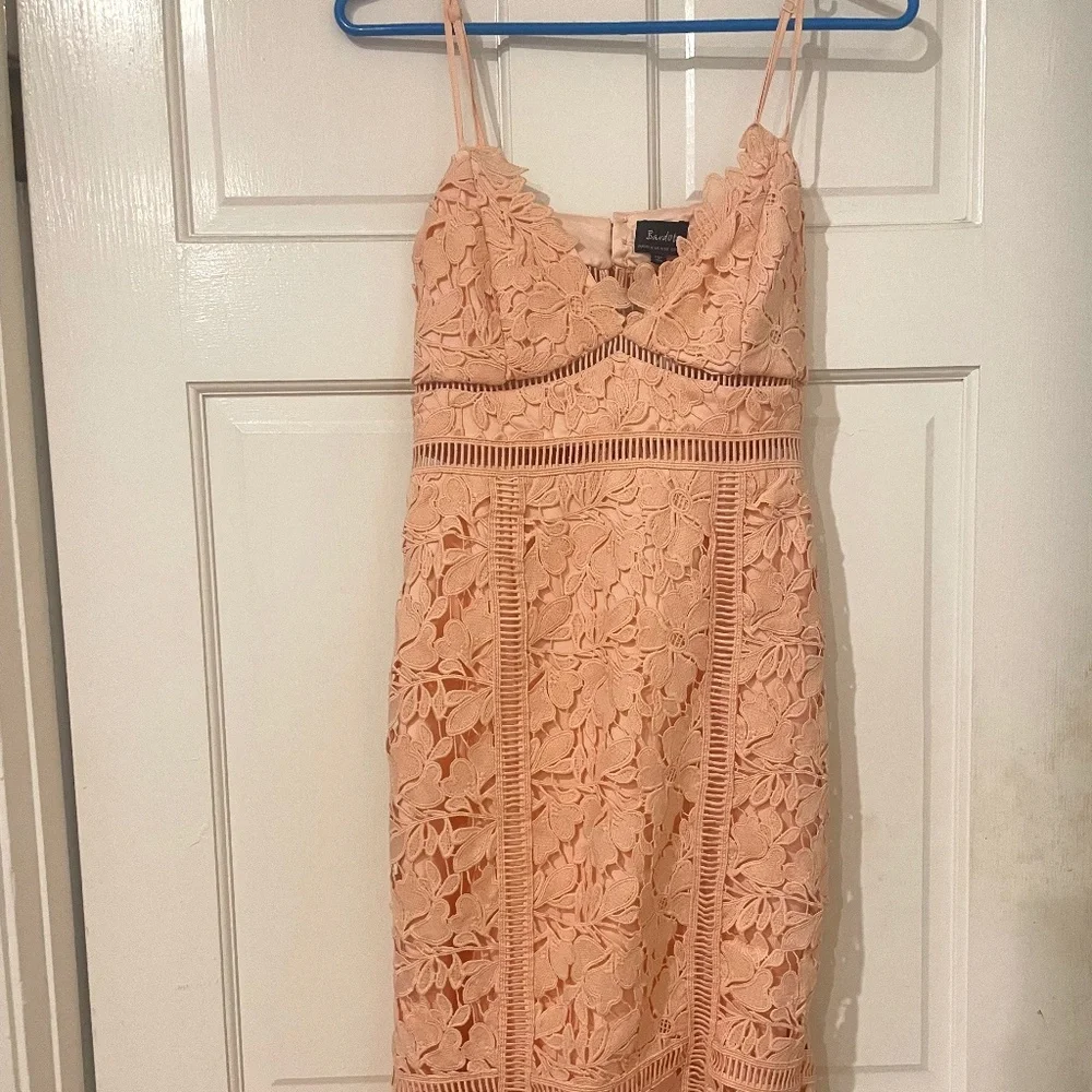 BARDOT Blush Pink Eyelet Midi Cocktail Dress - Picture 2 of 6